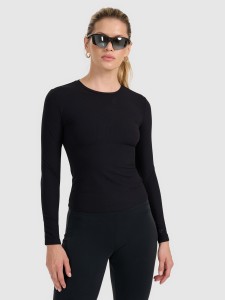 4F Longsleeve slim z prążkowanej dzianiny damski - czarny XL