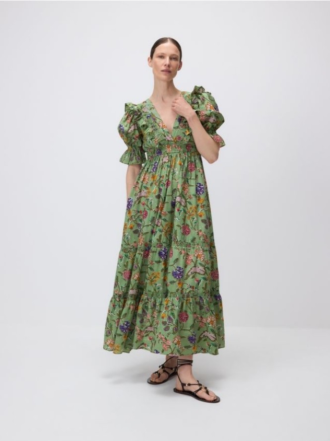 Wzorzysta sukienka z bawełny - jasnozielony