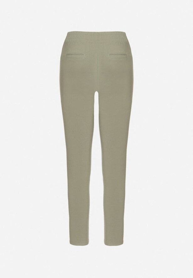 Zielone Dopasowane Spodnie z Bawełną Wysokim Stanem i Guzikami Arrioliana