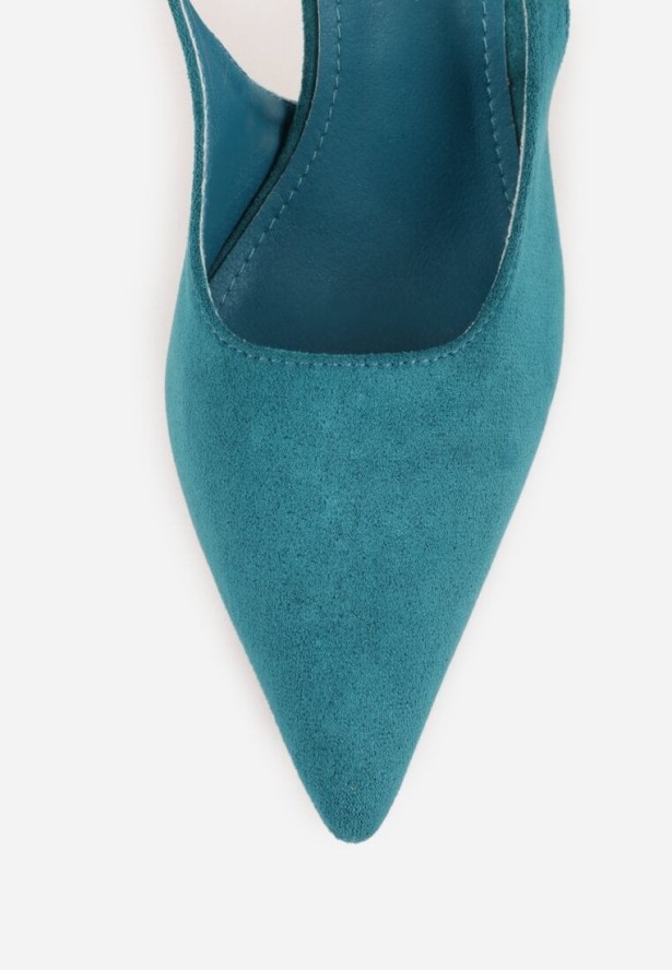 Zielone Szpilki Slingback VICES z Imitacji Zamszu z Prostokątną Klamerką Natuma