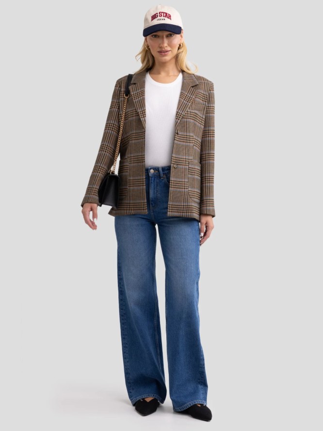 Marynarka damska w kratę brązowa Galani 000