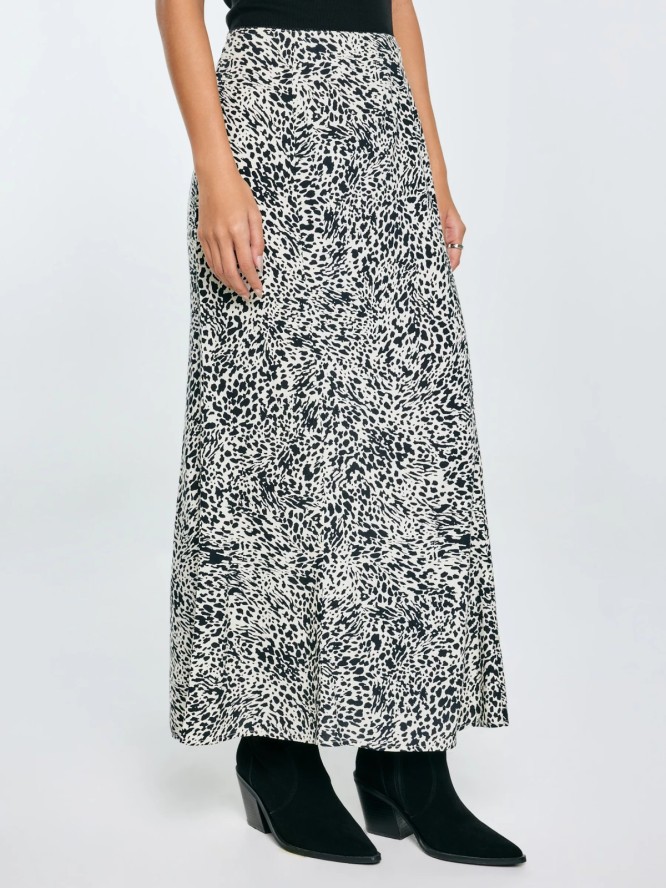 Spódnica damska midi z wiskozy z nadrukiem czarno-kremowa Arcelia 906