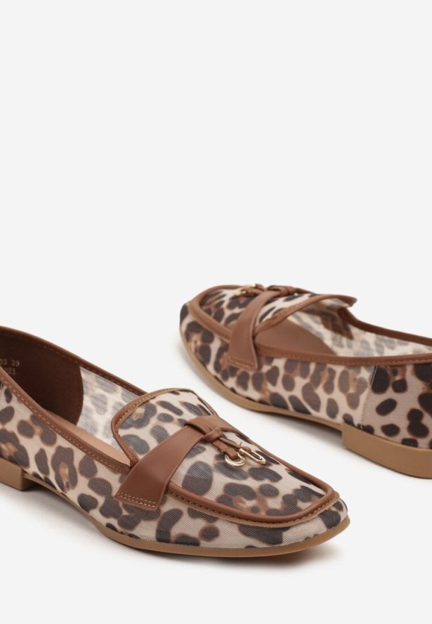 Brązowe Transparentne Panterkowe Mokasyny z Metaliczną Ozdobą Divaria