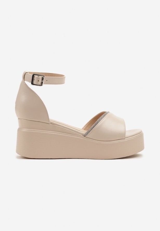 Beżowe Sandały na Koturnie z Cyrkoniami Natirave