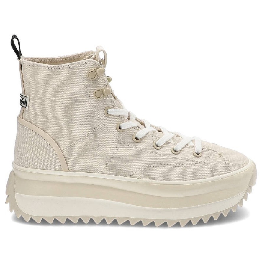 Sneakersy damskie Tamaris, tekstylna cholewka o wysokim kroju klasyczne sznurowanie z metalowymi oczkami masywna platforma, ivory, 1-25201-28-418