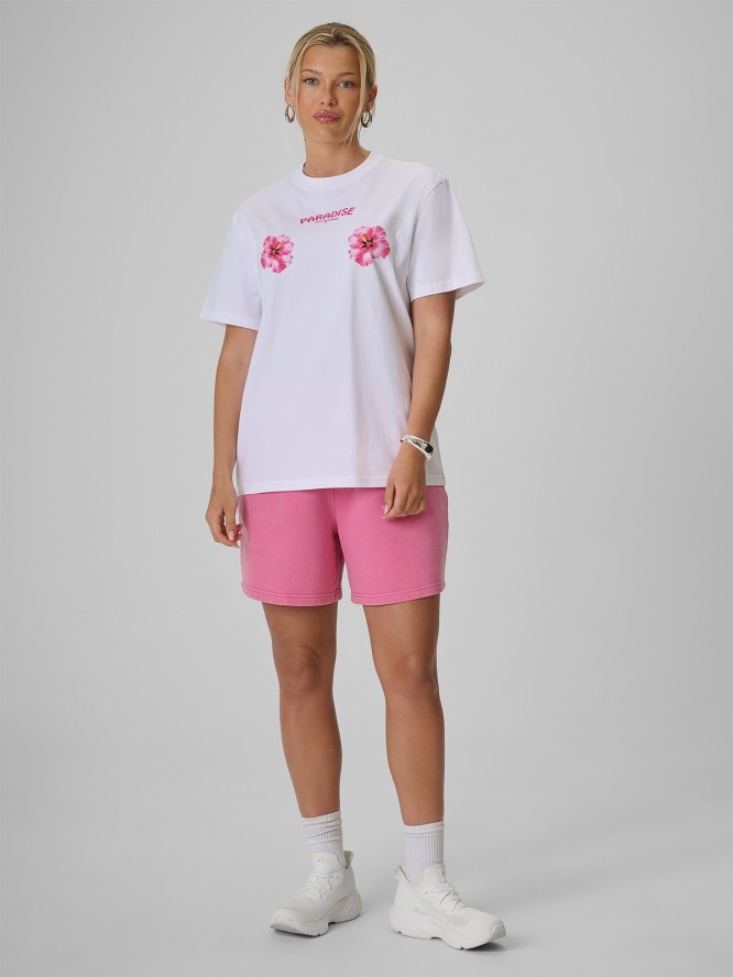 4F T-shirt loose z nadrukiem damski - biały M