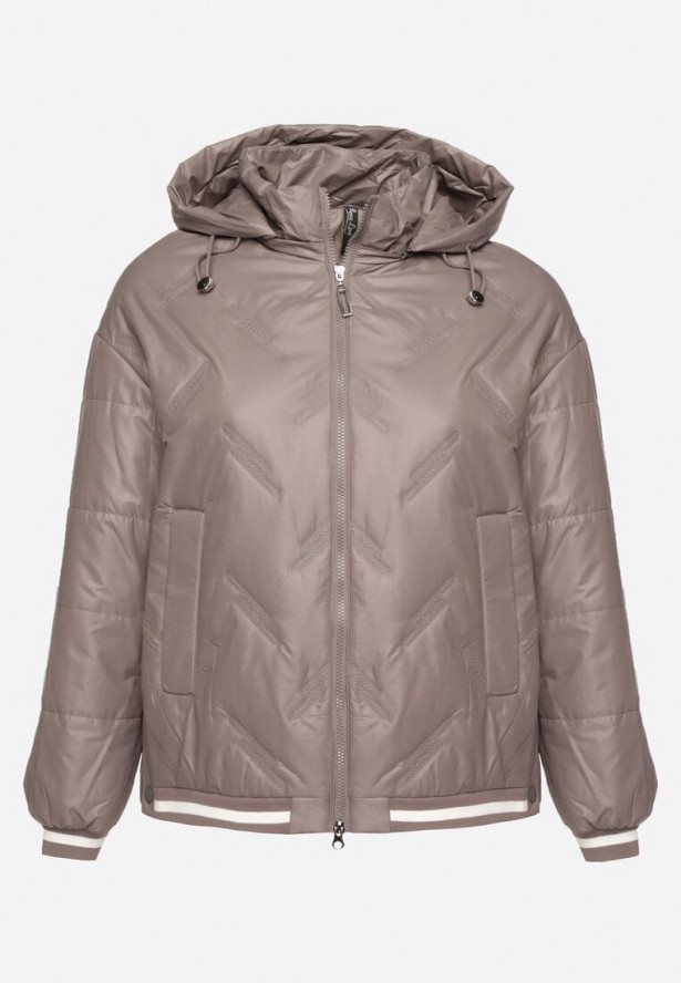 Ciemnoszara Kurtka Pikowana z Odpinanym Kapturem i Ozdobnymi Ściągaczami Dorseli