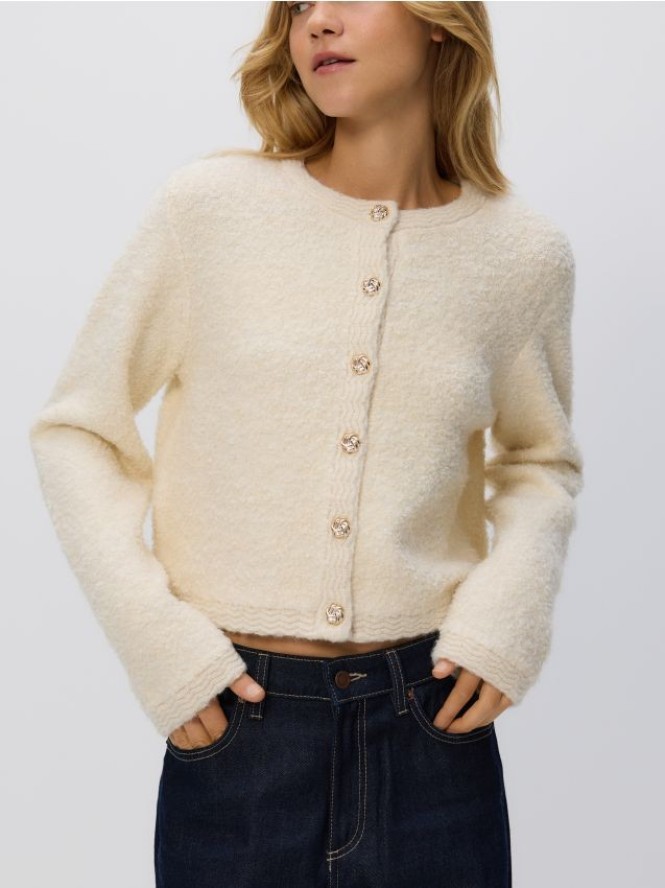 Kardigan z dekoracyjnymi guzikami - kremowy