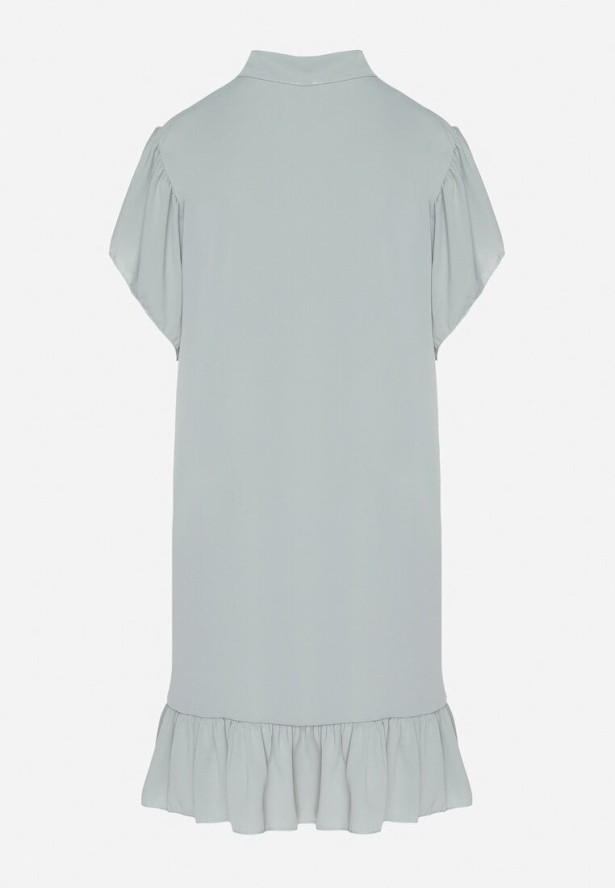 Jasnozielona Sukienka Koszulowa z Guzikami i Falbankami Tenalena