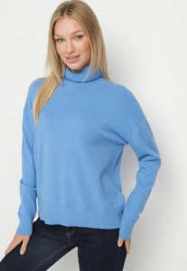 Niebieski Golf z Domieszką Kaszmiru Ozdobiony Przeszyciami Avonella