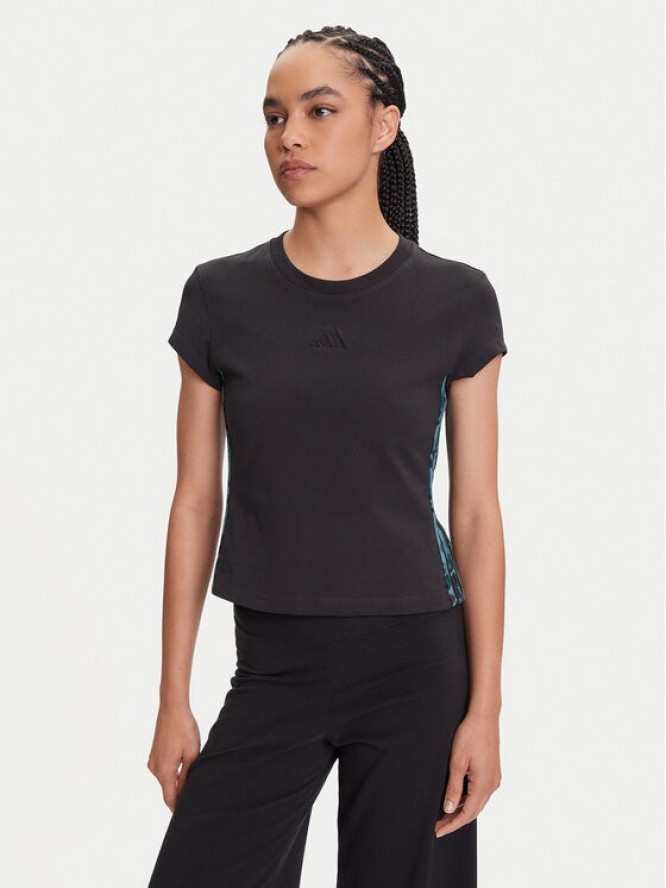 adidas T-Shirt Animal Print 3-Stripes JM1850 Czarny Slim Fit