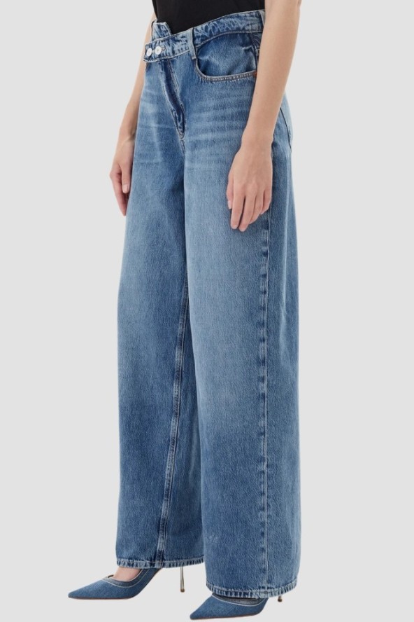 GUESS Niebieskie jeansy damskie z szeroką nogawką, Rozmiar XS