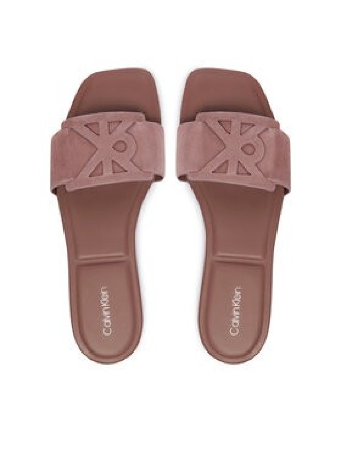 Calvin Klein Klapki Square Flat Sndl Embl Suede HW0HW03055 Różowy