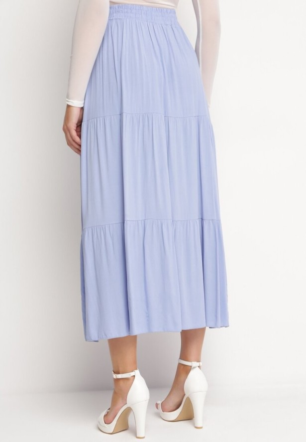 Jasnoniebieska Wiskozowa Spódnica Maxi Rozkloszowana z Paskami Saosa