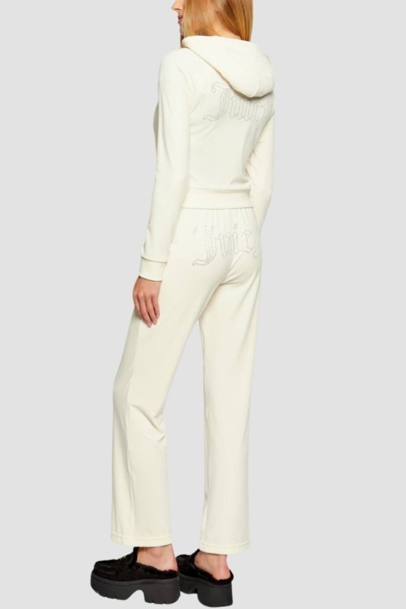 JUICY COUTURE Kremowe spodnie dresowe damskie z cyrkoniami Tina, Rozmiar XS