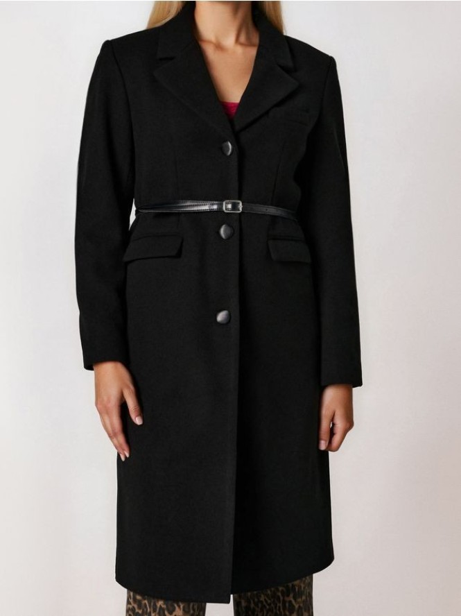 Płaszcz z paskiem - czarny