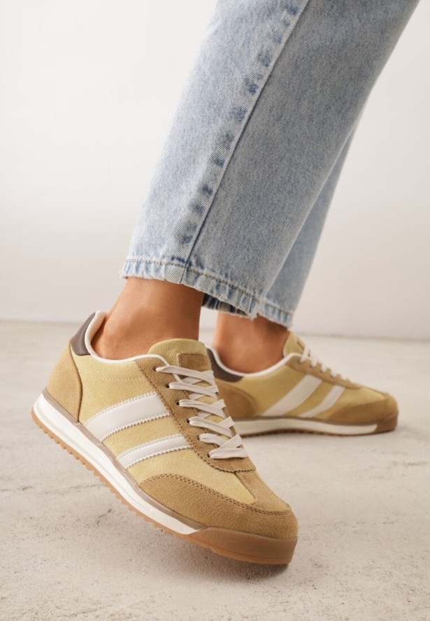 Żółte Sneakersy Ozdobione z Boku Paskami Ariene