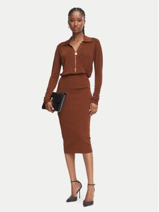 Elisabetta Franchi Sukienka koktajlowa AM-19S-66E2-V500 Brązowy Slim Fit