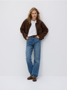 Jeansy straight z wysokim stanem - niebieski