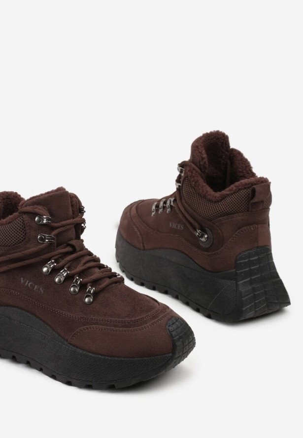 Brązowe Sportowe Sneakersy Śniegowce Vices na Grubej Podeszwie Nellsana