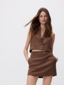 Spódnico-szorty z lnem - ciemnobrązowy