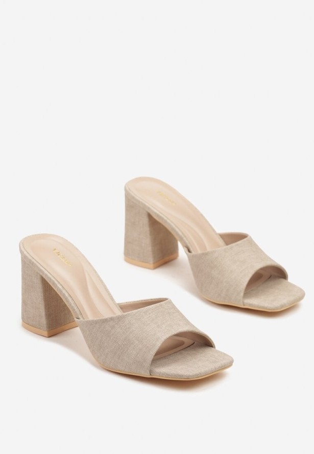 Beżowe Klapki Vices na Obcasie z Kwadratowym Noskiem Neonitea