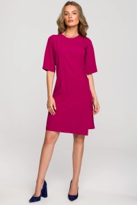 Sukienka elegancka z podwójnym przodem z klamrą fioletowa