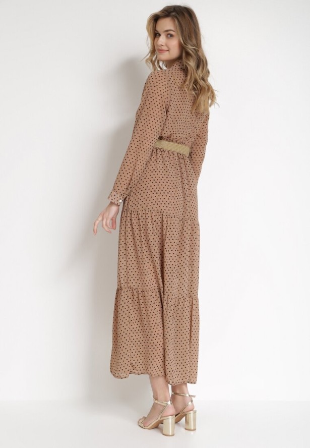 Ciemnobeżowa Sukienka Z Paskiem Deinene