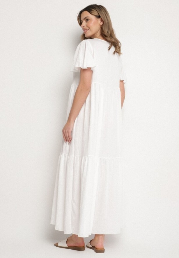 Biała Sukienka z Wiskozy o Rozkloszowanym Kroju Nattalana