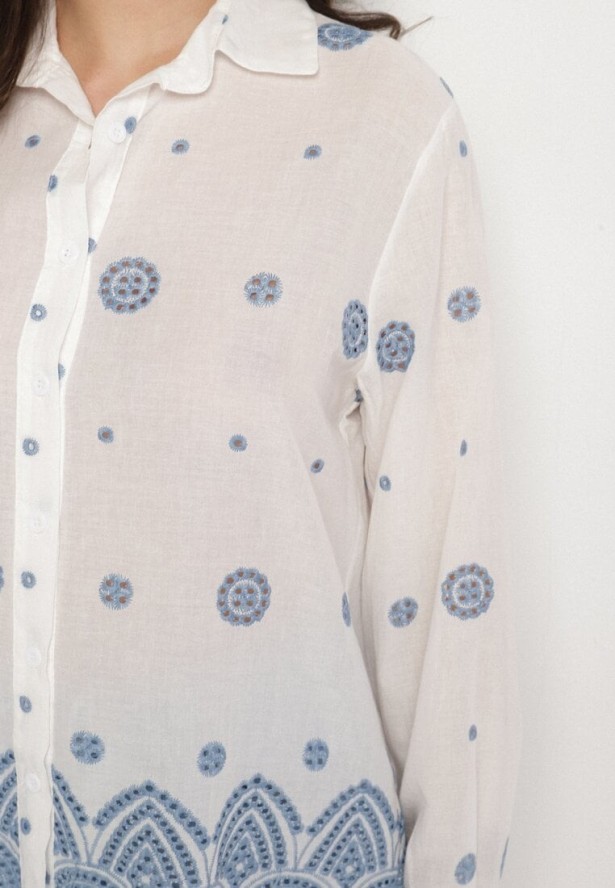 Biała Bawełniana Koszula Zdobiona Haftem Izana