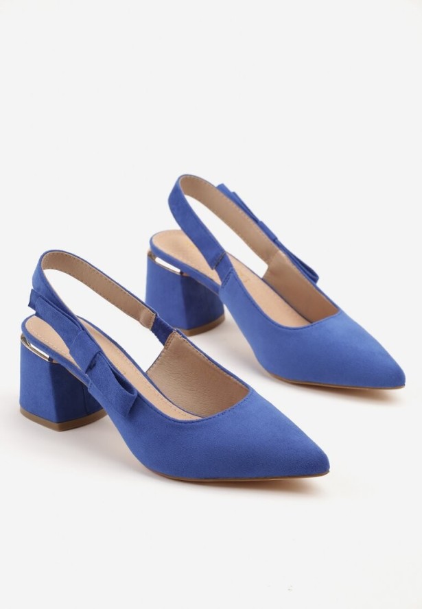 Niebieskie Sandały na Słupku Vices Slingback ze Skórzaną Wkładką Vevoline