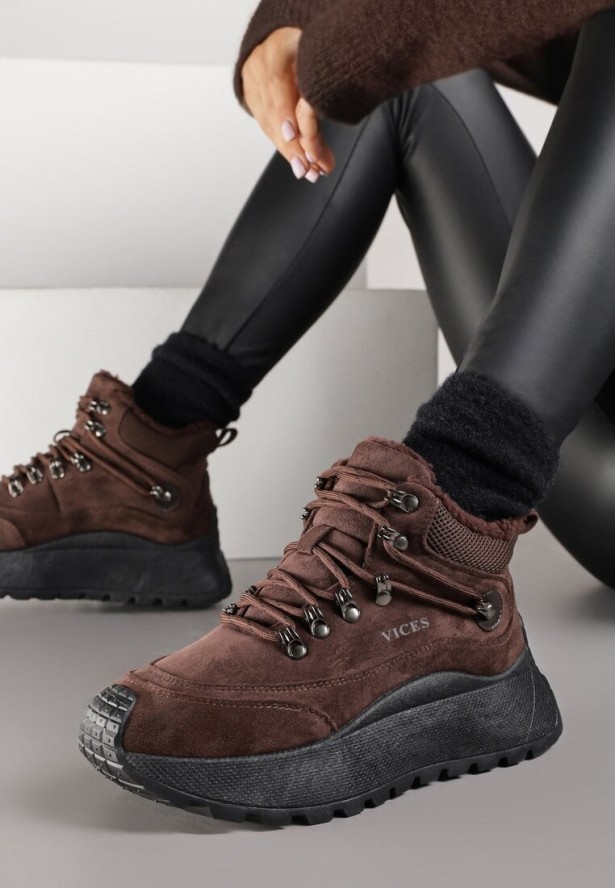 Brązowe Sportowe Sneakersy Śniegowce Vices na Grubej Podeszwie Nellsana