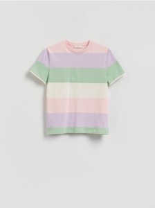 Bawełniany t-shirt w paski - lawendowy