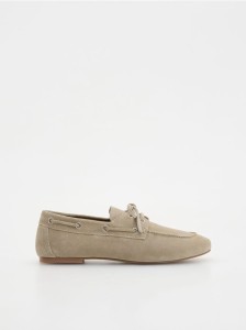 Zamszowe loafersy ze sznurowaniem - oliwkowy