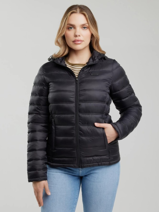 Kurtka damska pikowana z odpinanym kapturem czarna Azeala23 906