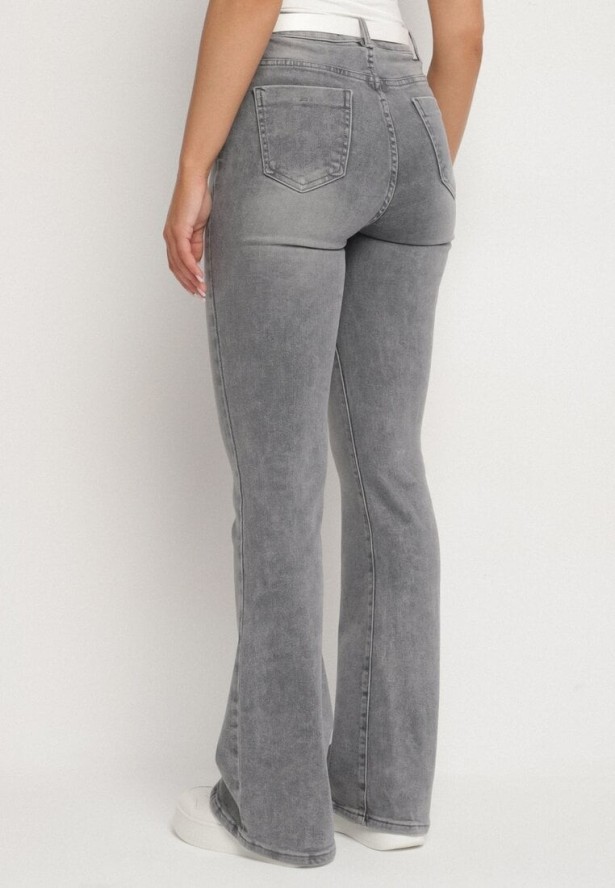 Szare Jeansy Dzwony z Wysokim Stanem Talunea