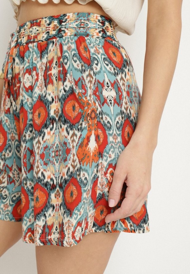 Pomarańczowe Bawełniane Szorty Luźne w Abstrakcyjny Print z Kieszeniami Jenalirea