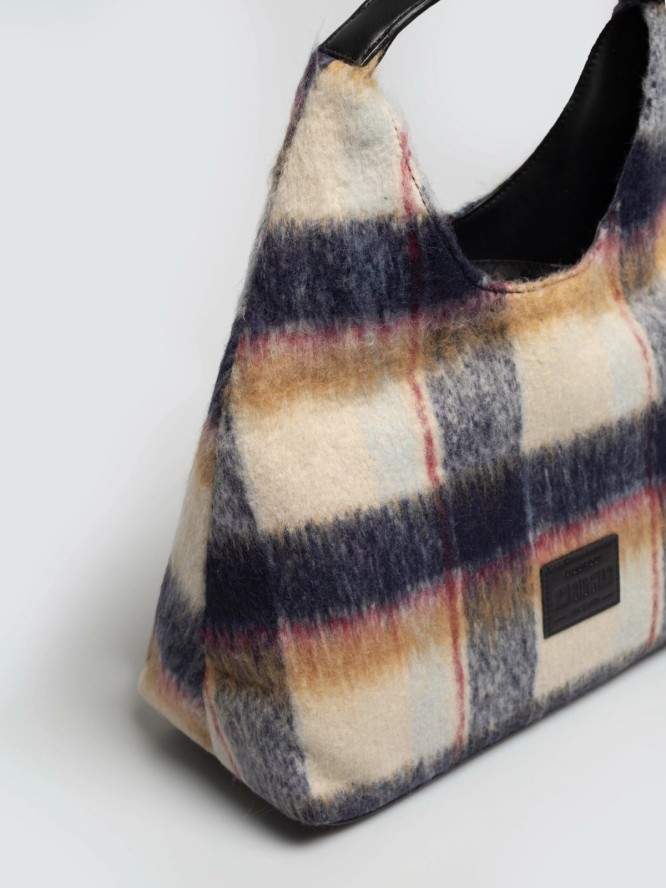 Torebka hobo z tkaniny w kratę brązowa OO574143 803