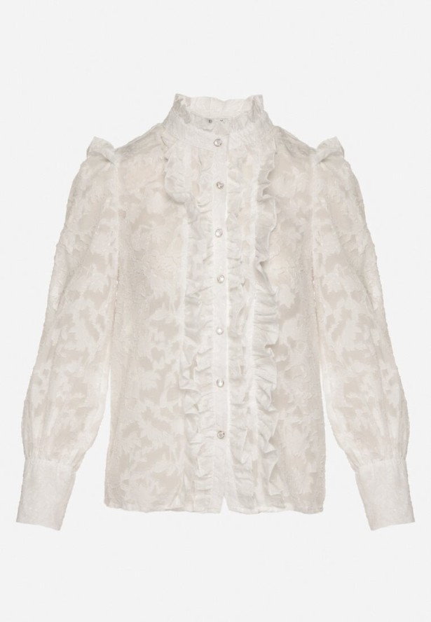 Biała Koszula z Koronki z Ozdobnymi Guzikami Zelmi