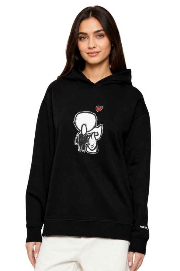 KARL LAGERFELD Czarna damska bluza z nadrukiem Ikon Valentine, Rozmiar M