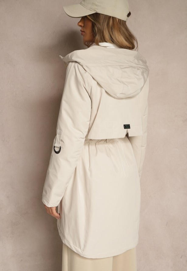 Jasnobeżowa Kurtka Typu Parka z Kapturem o Klasycznym Kroju Tulania