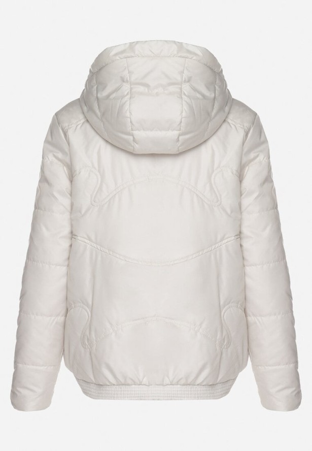 Jasnobeżowa Casualowa Kurtka z Kapturem i Ozdobnymi Sznurkami Evialinae