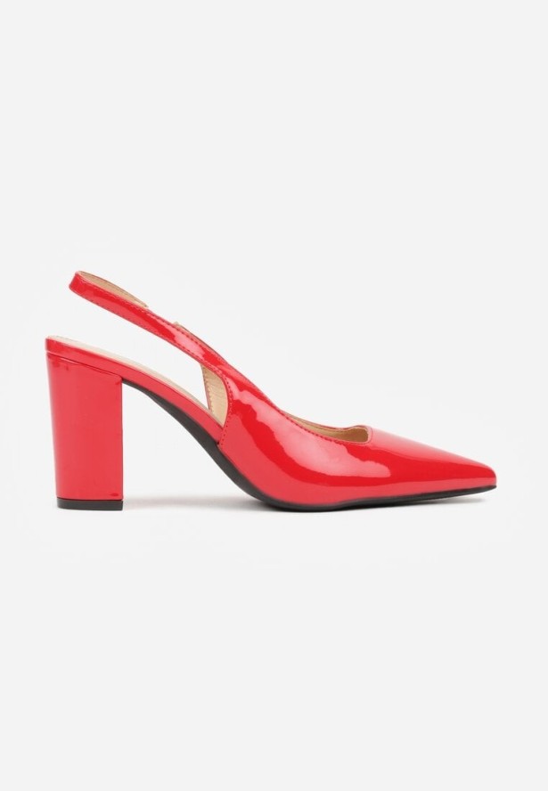 Czerwone Sandały Lakierowane na Słupku Slingback Halasela