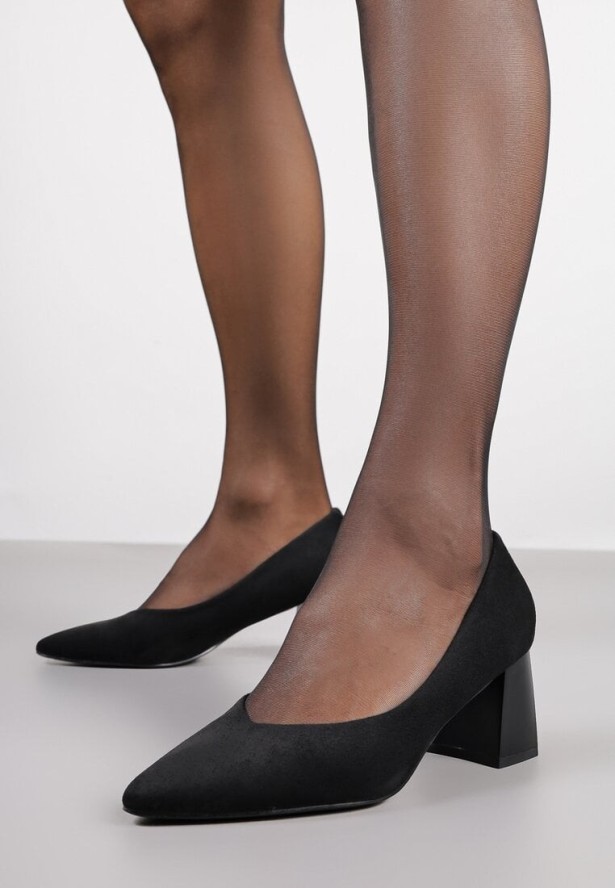 Czarne Czółenka Vices na Stożku z Wkładką ze Skóry Naturalnej Esande