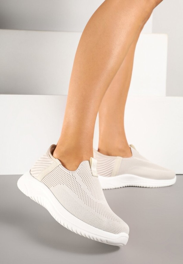 Beżowe Buty Sportowe Sneakersy z Miękką Cholewką pod Kostkę Weamara