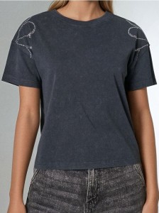 Bawełniana koszulka z efektem sprania - szary