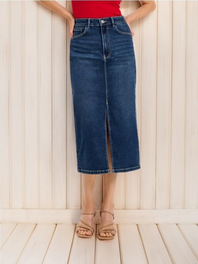 Spódnica jeansowa midi - granatowy
