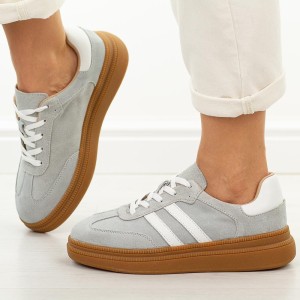 Szare skórzane sneakersy damskie T.Sokolski 651