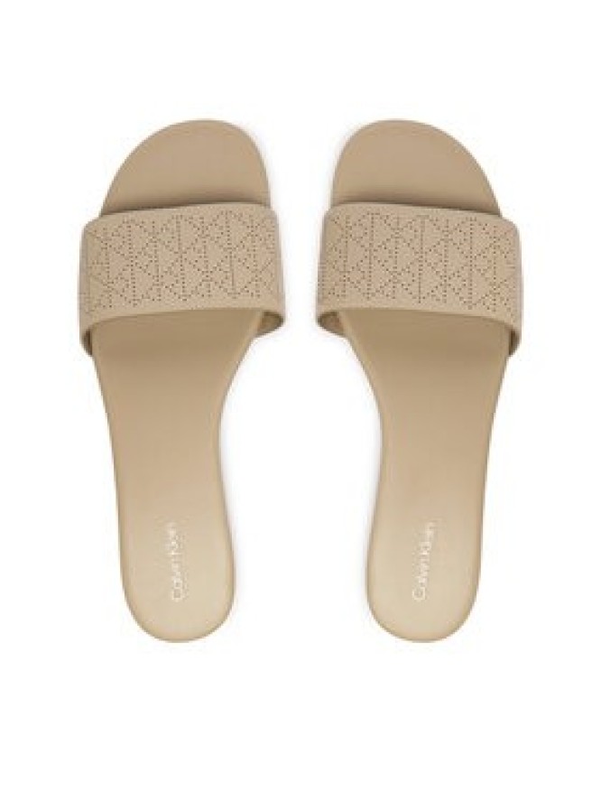 Calvin Klein Klapki Org Flat Sndl One Bar Lth Aop HW0HW02857 Beżowy