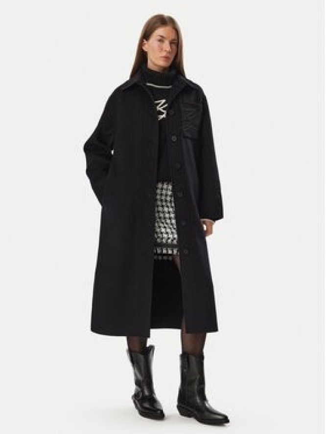 KARL LAGERFELD Płaszcz wełniany B4W15013 Czarny Regular Fit